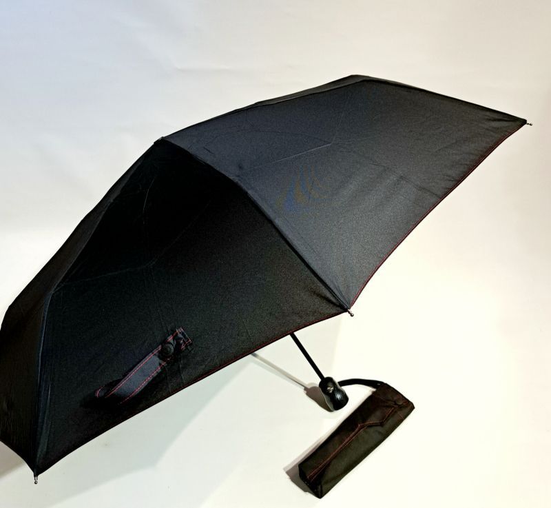 NEW : Coffret Parapluie mini pliant Bugatti uni noir surpiqué rouge open close high-tech - Léger & solide