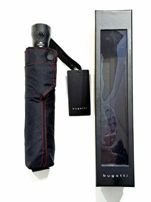 NEW : Coffret Parapluie mini pliant Bugatti uni noir surpiqué rouge open close high-tech - Léger & solide