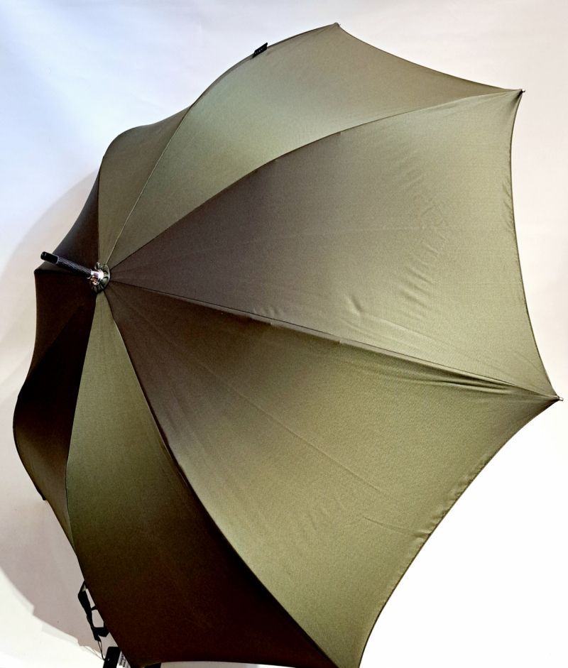 Parapluie Bugatti long élégant automatique uni vert foncé poignée bois châtaignier - Grand & solide