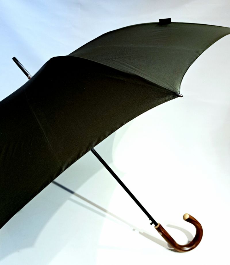 Parapluie Bugatti long élégant automatique uni vert foncé poignée bois châtaignier - Grand & solide