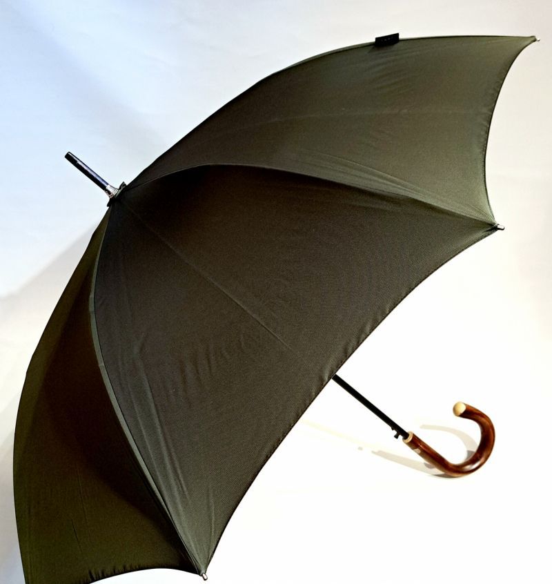 Parapluie Bugatti long élégant automatique uni vert foncé poignée bois châtaignier - Grand & solide