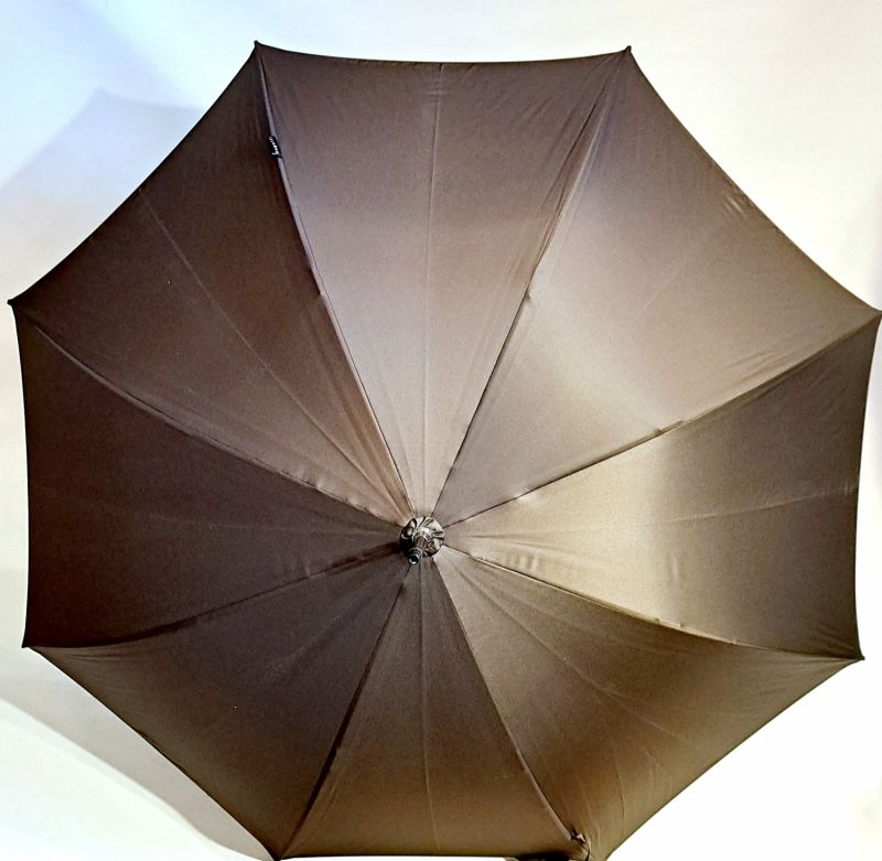 Parapluie Bugatti grand élégant automatique uni marron poignée bois châtaignier - Large XXL & anti vent