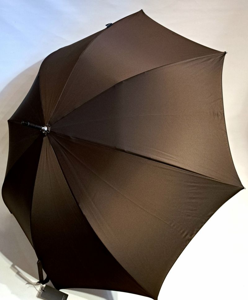 Parapluie Bugatti grand élégant automatique uni marron poignée bois châtaignier - Large XXL & anti vent