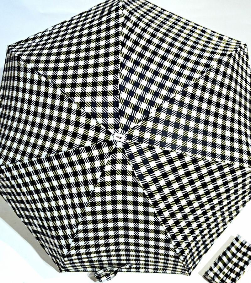  Parapluie micro plat de poche Vichy blanc - noir & vert - WILTON - Léger 220g & solide 7 br TOP