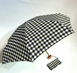  Parapluie micro plat de poche Vichy blanc - noir & vert - WILTON - Léger 220g & solide 7 br TOP