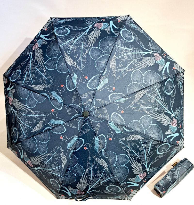  Parapluie mini pliant open close bleu imprimé floral exotique Smati - léger & solide 