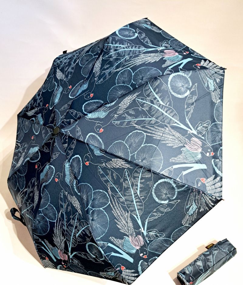  Parapluie mini pliant open close bleu imprimé floral exotique Smati - léger & solide 