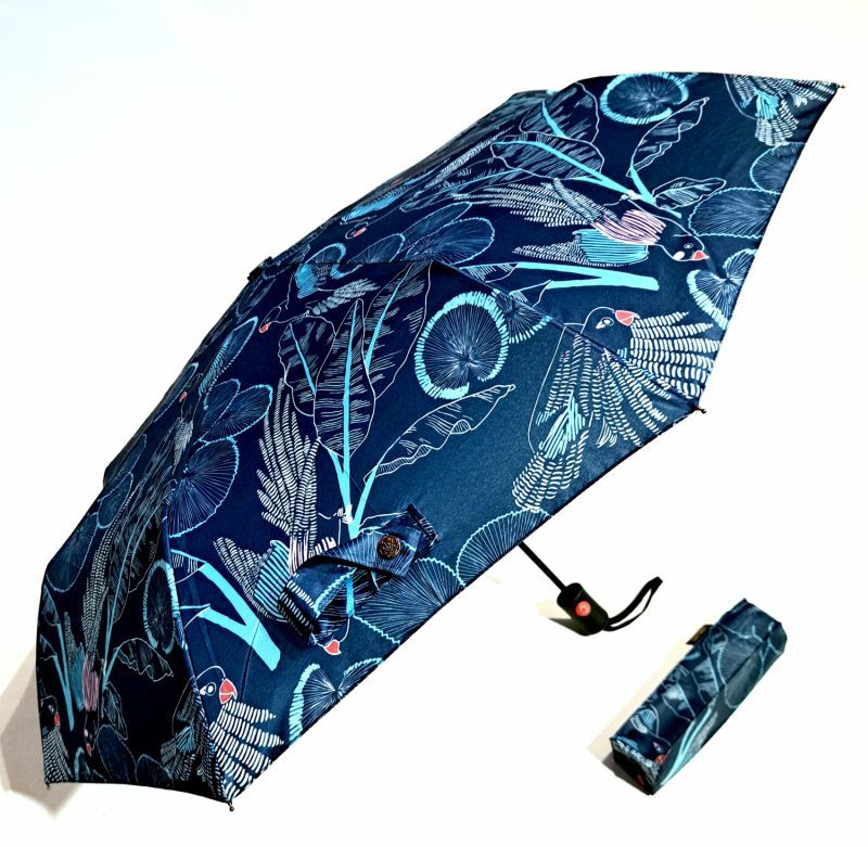  Parapluie mini pliant open close bleu imprimé floral exotique Smati - léger & solide 