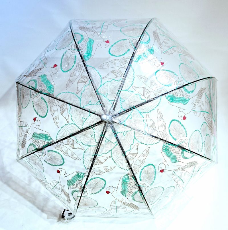 Parapluie cloche transparent plantes exotiques & perroqet Smati Bulle - léger et solide