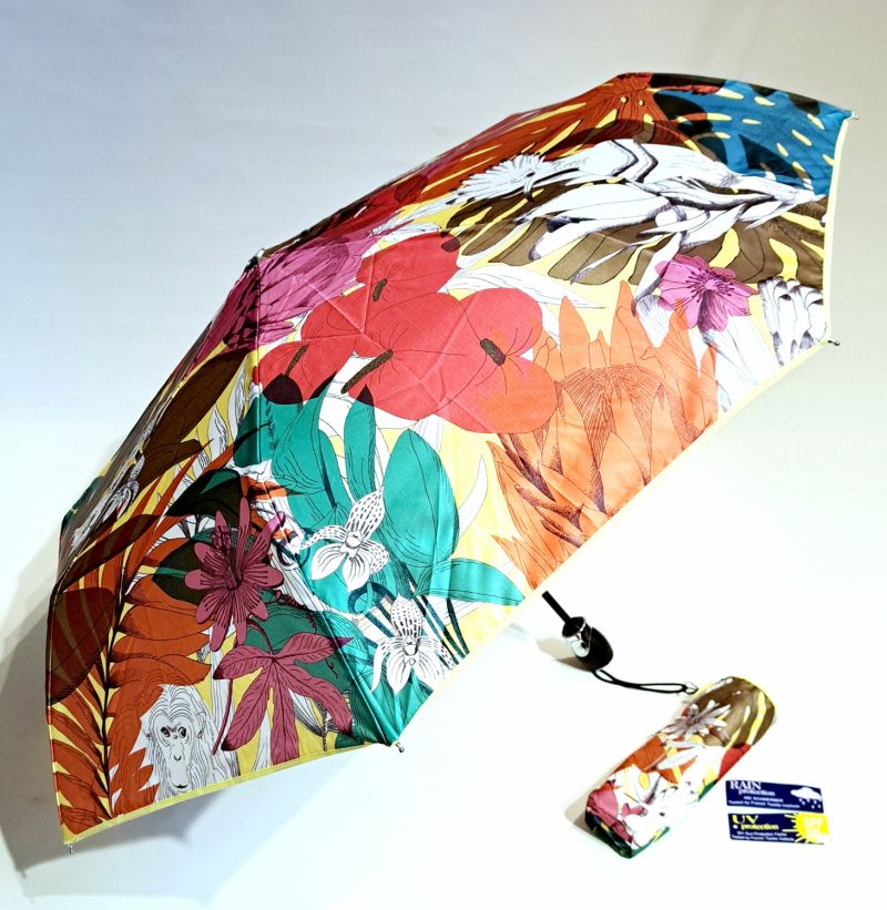 Parapluie pliant français ouvrant fermant imprimé coloré Paradise Jungle & animaux - Léger & résistant