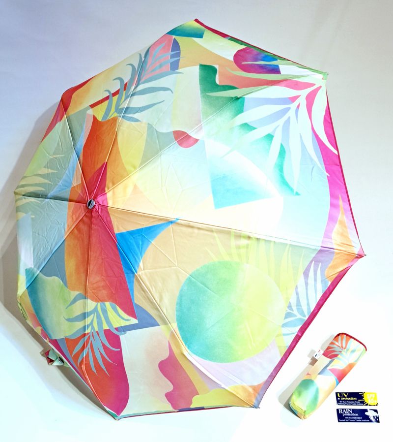Parapluie mini français ouvrant fermant imprimé coloré Illusion - Anti uv & résistant
