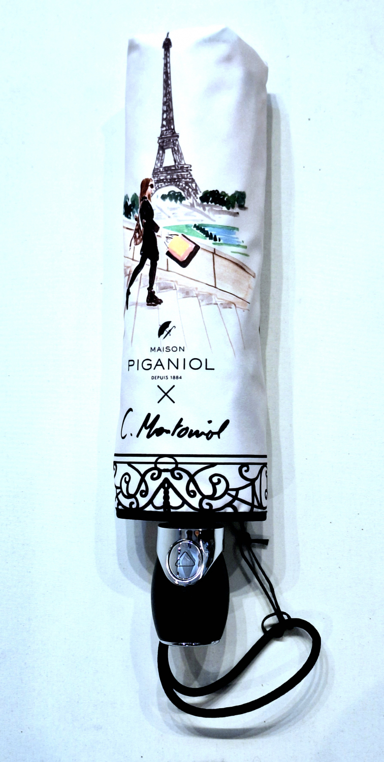 Parapluie pliant français automatique Blanc imprimé Vie Parisienne - anti UV - Original & Coll. Montoniol