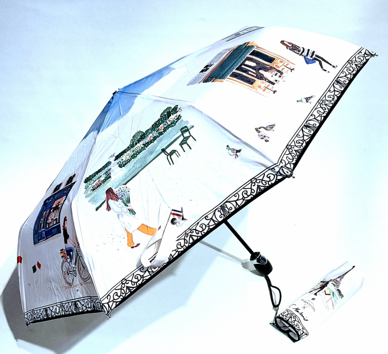 Parapluie pliant français automatique Blanc imprimé Vie Parisienne - anti UV - Original & Coll. Montoniol