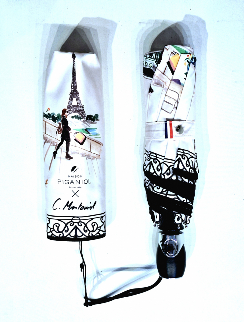Parapluie pliant français automatique Blanc imprimé Vie Parisienne - anti UV - Original & Coll. Montoniol