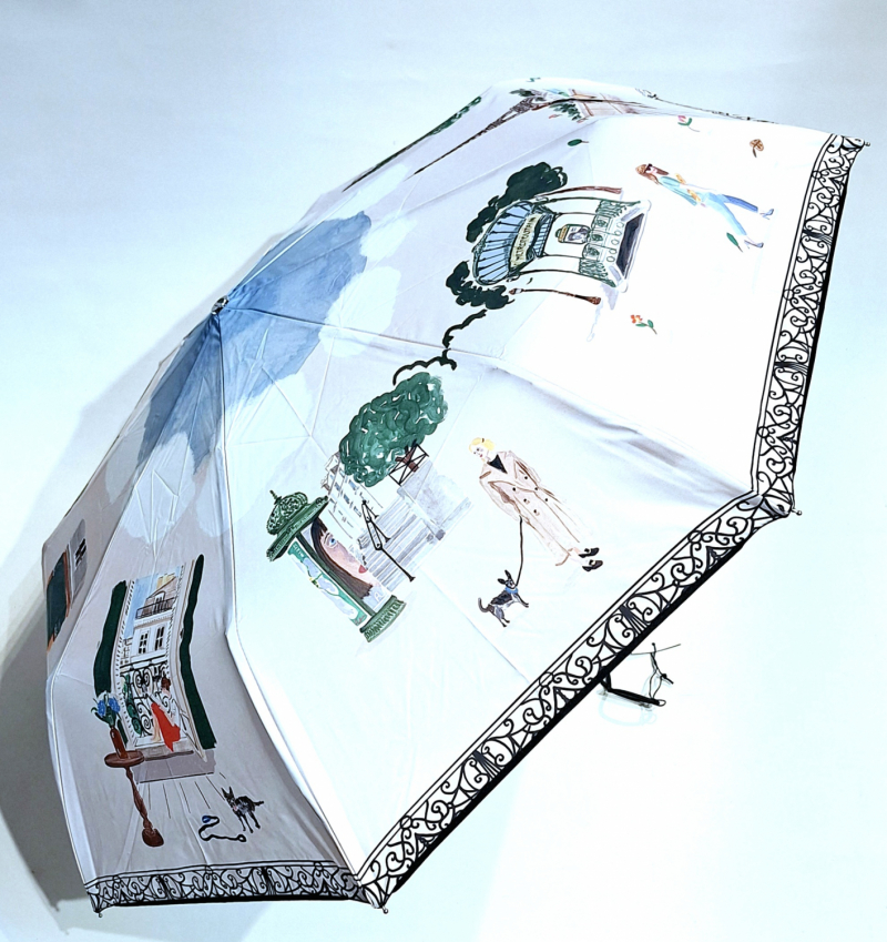 Parapluie pliant français automatique Blanc imprimé Vie Parisienne - anti UV - Original & Coll. Montoniol