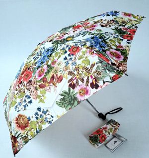Parapluie femme de poche micro blanc ouvrant fermant imprimé de fleurs colorés Guy de Jean - léger et solide