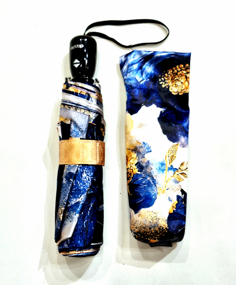 Parapluie pliant mini ouvrant fermant satin élégant bleu marine imprimé fleurs Doppler- Léger & solide