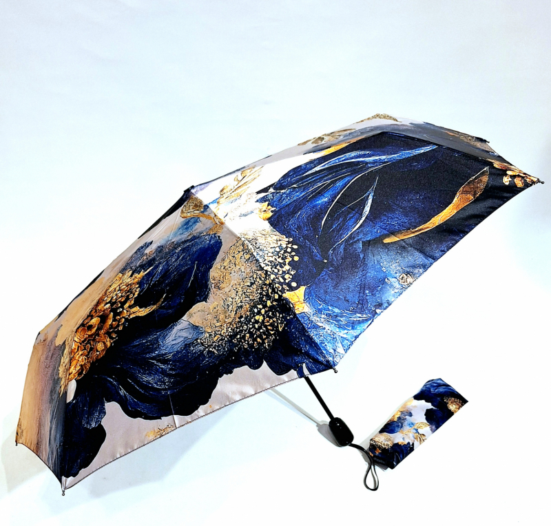 Parapluie pliant mini ouvrant fermant satin élégant bleu marine imprimé fleurs Doppler- Léger & solide