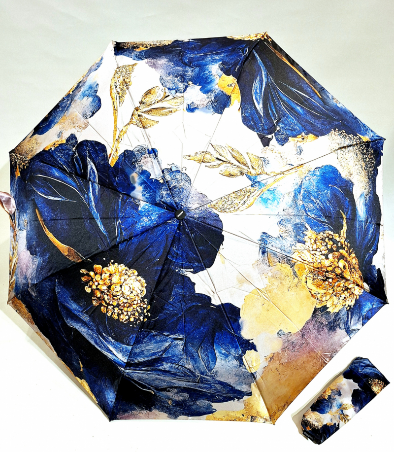 Parapluie pliant mini ouvrant fermant satin élégant bleu marine imprimé fleurs Doppler- Léger & solide