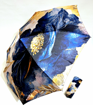 Parapluie pliant mini ouvrant fermant satin élégant bleu marine imprimé fleurs Doppler- Léger & solide
