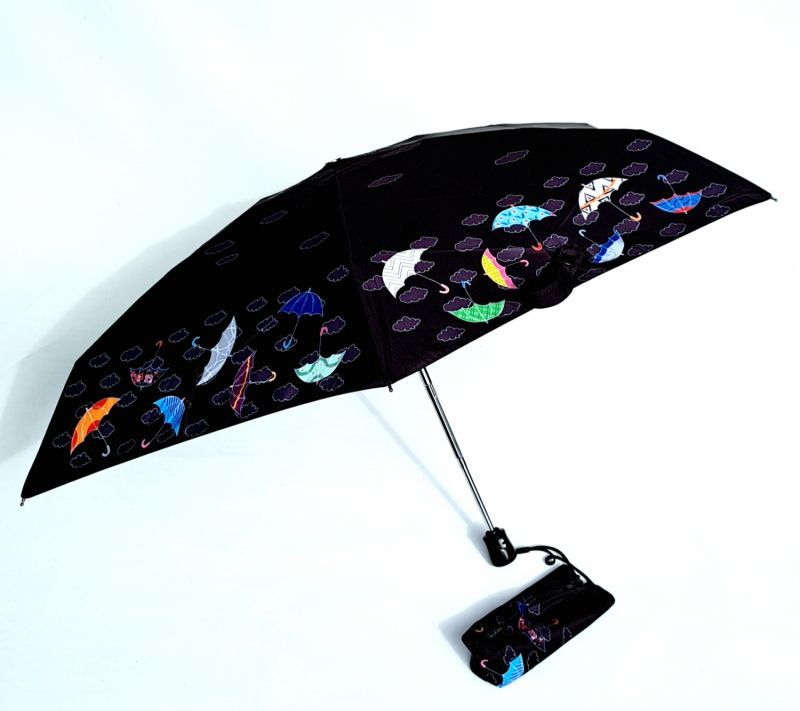  Parapluie micro pliant auto ouvrant fermant noir imprimé parapluies 20cm Neyrat FR - Petit & léger