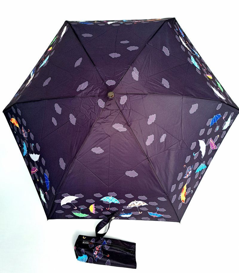  Parapluie micro pliant auto ouvrant fermant noir imprimé parapluies 20cm Neyrat FR - Petit & léger