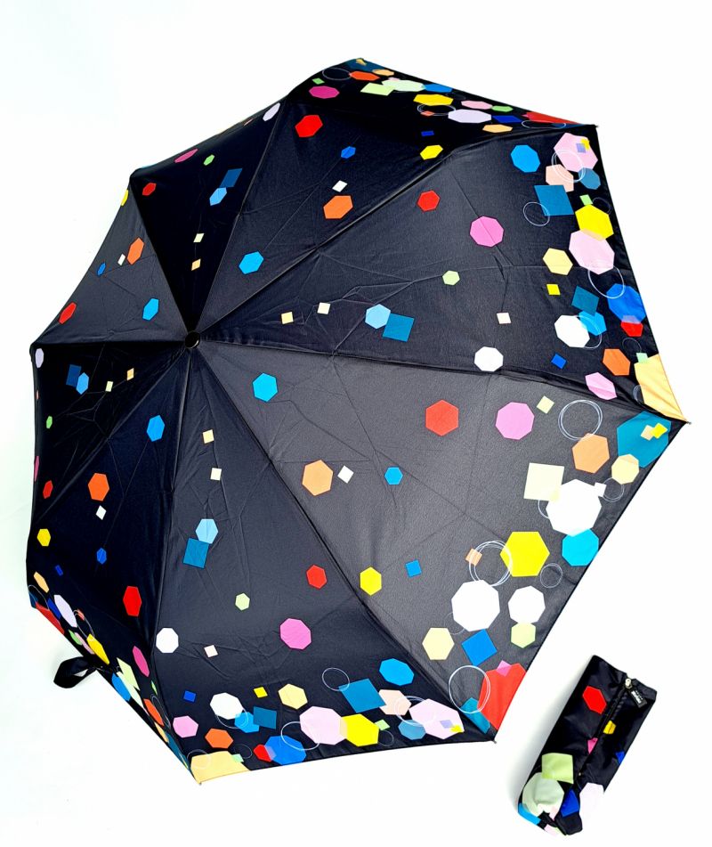 Parapluie pliant automatique ouvrant fermant noir imprimé polygones colorés Neyrat - Léger & solide