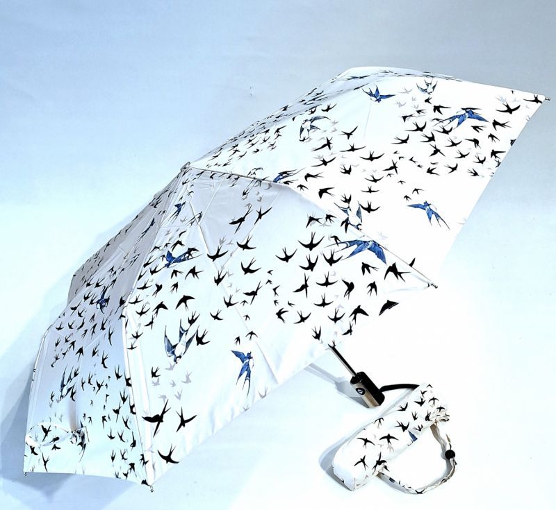 Parapluie mini pliant open close ecru imprimé d'hirondelles français - solide & résistant