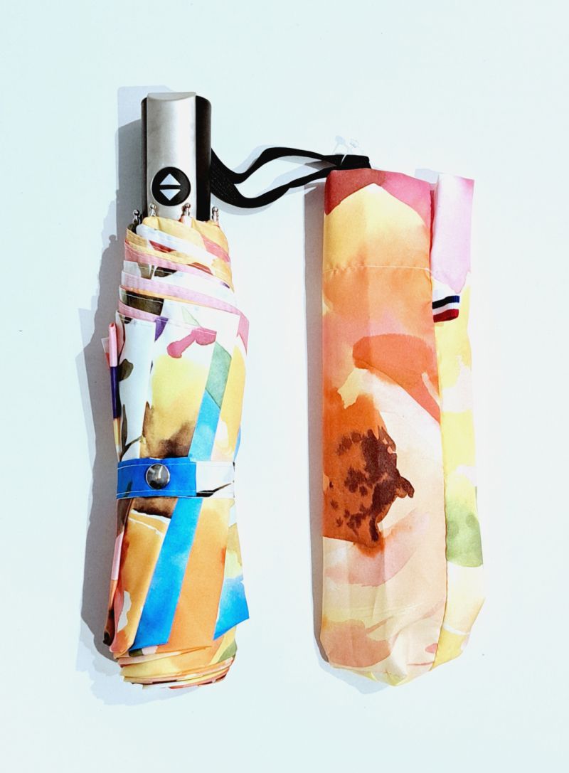 Parapluie mini pliant auto ouvrant fermant imprimé fleurs colorées français - solide & résistant