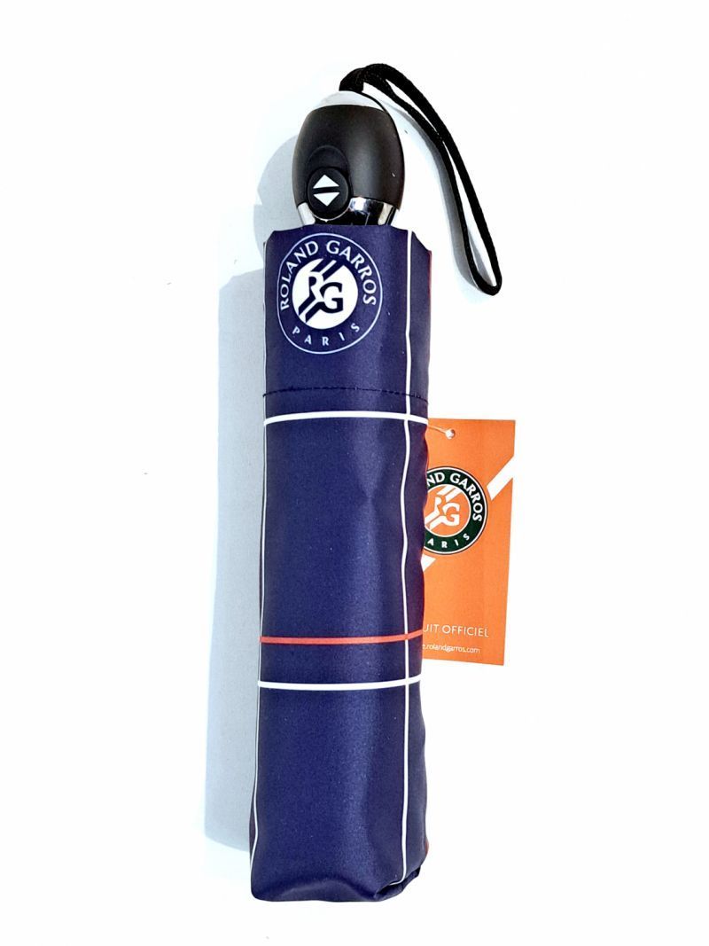 Parapluie Roland Garros mini automatique bleu marine imprimé rayé - Léger & solide