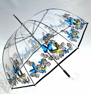 Parapluie cloche transparent bordé papillons colorés manuel - léger & anti vent