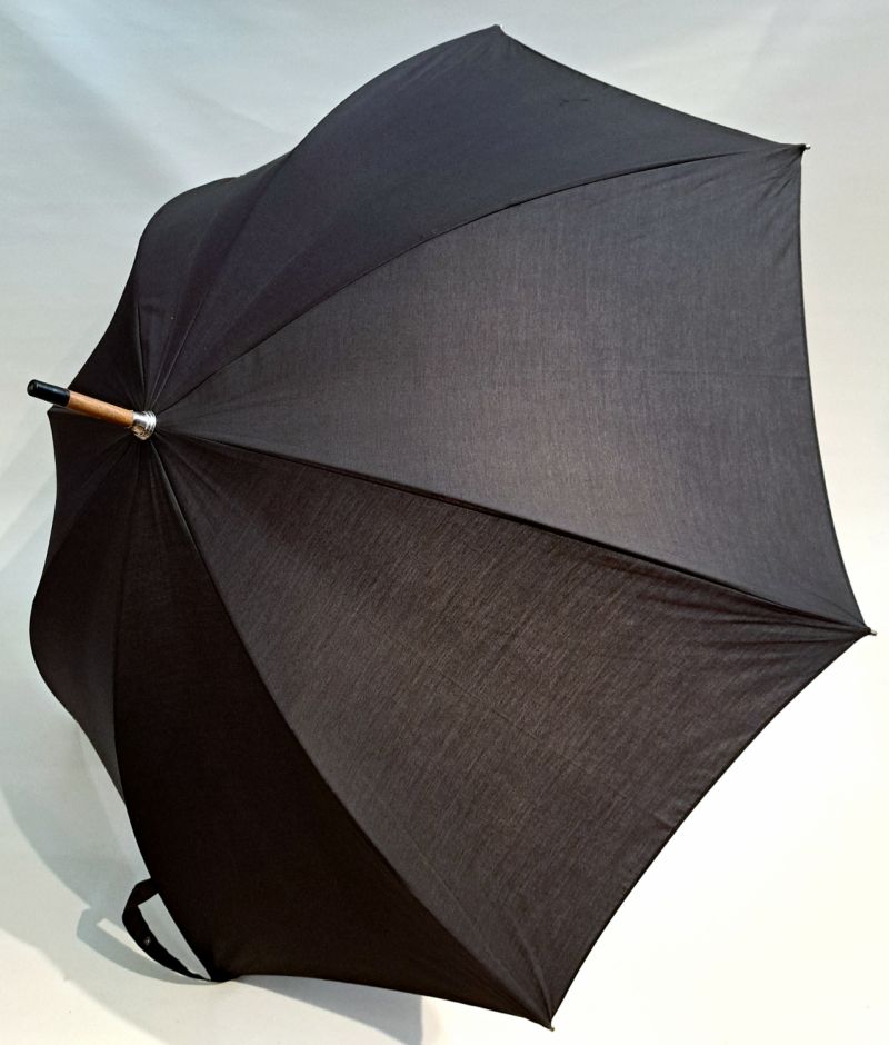 Parapluie Berger grand manuel uni coton noir poignée bois hêtre français - Large 115 diam & élégant