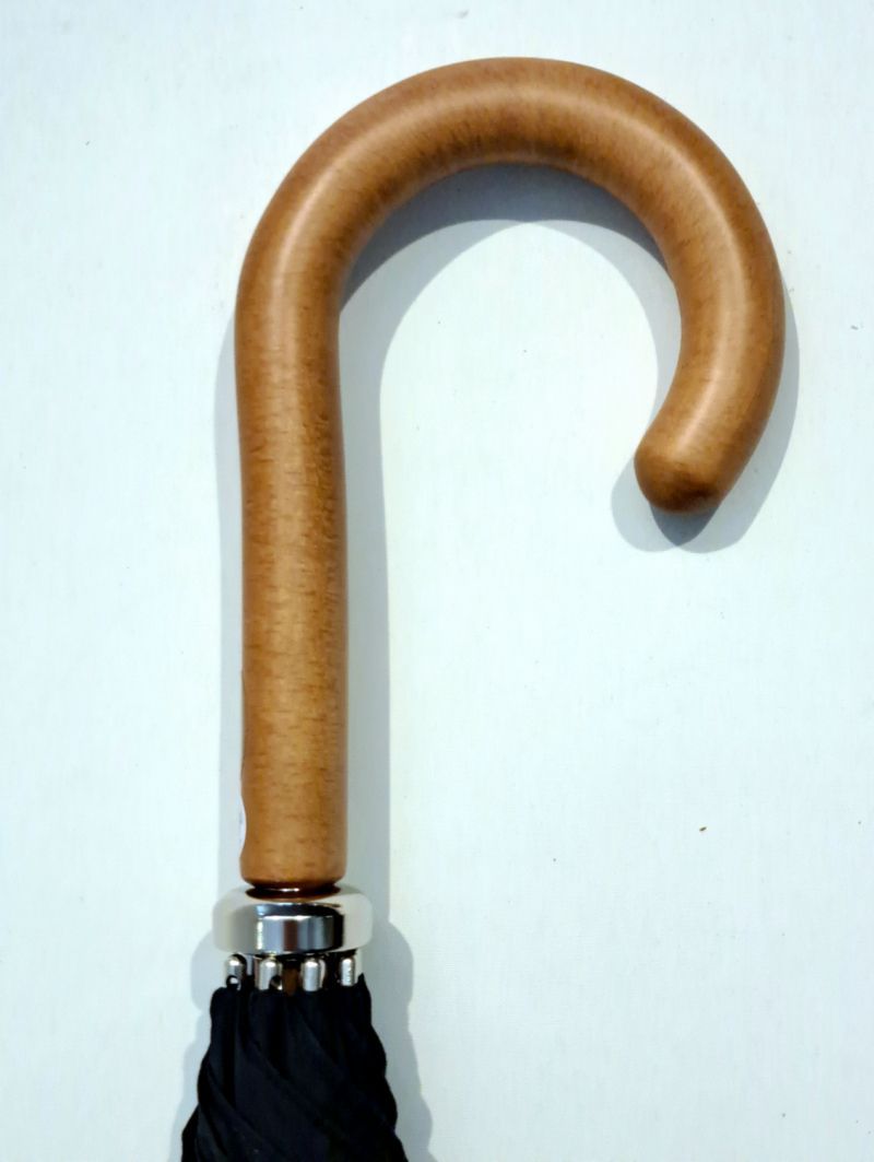 Parapluie Berger grand manuel uni coton noir poignée bois hêtre français - Large 115 diam & élégant