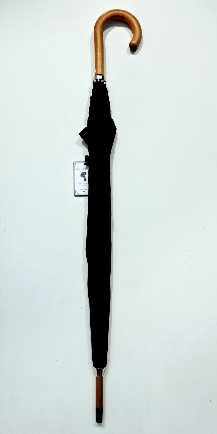 Parapluie Berger grand manuel uni coton noir poignée bois hêtre français - Large 115 diam & élégant