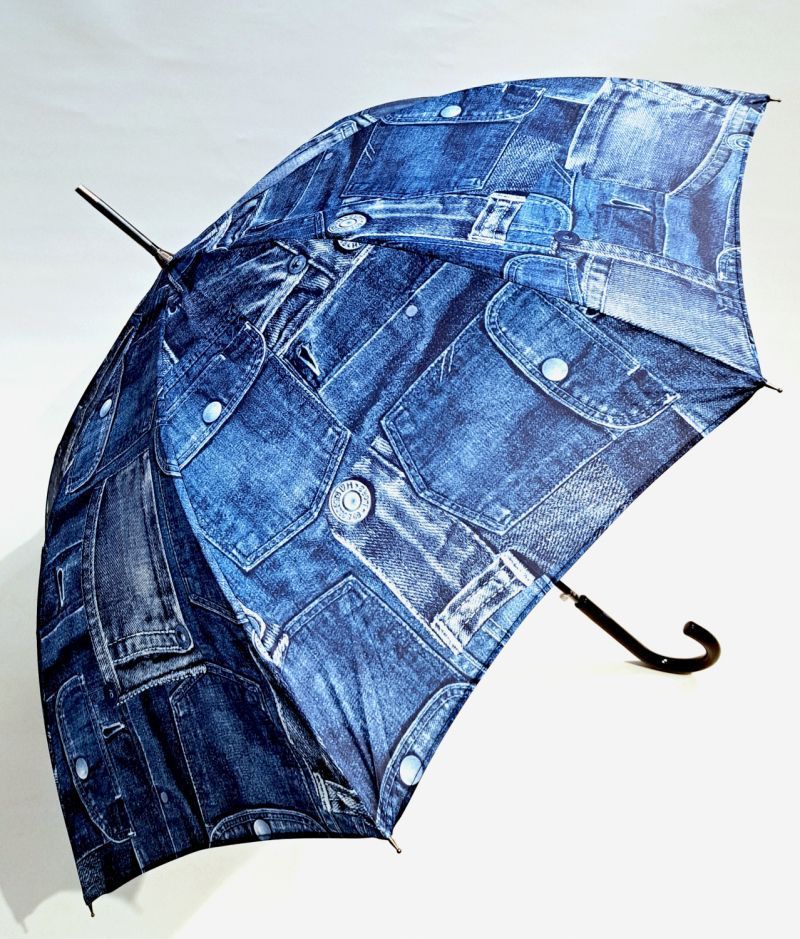 Parapluie grand automatique bleu Jean's et ses poches - léger & solide