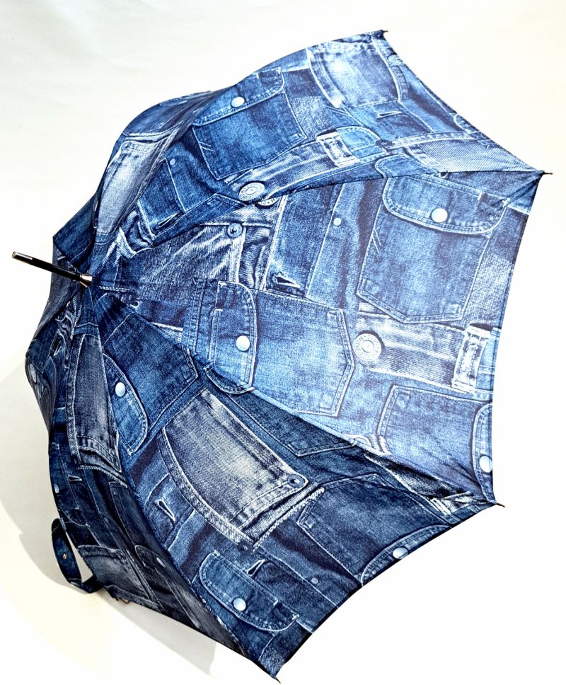 Parapluie grand automatique bleu Jean's et ses poches - léger & solide