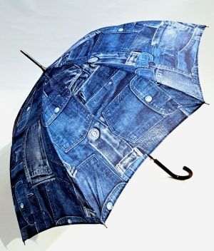 Parapluie grand automatique bleu Jean's et ses poches - léger & solide