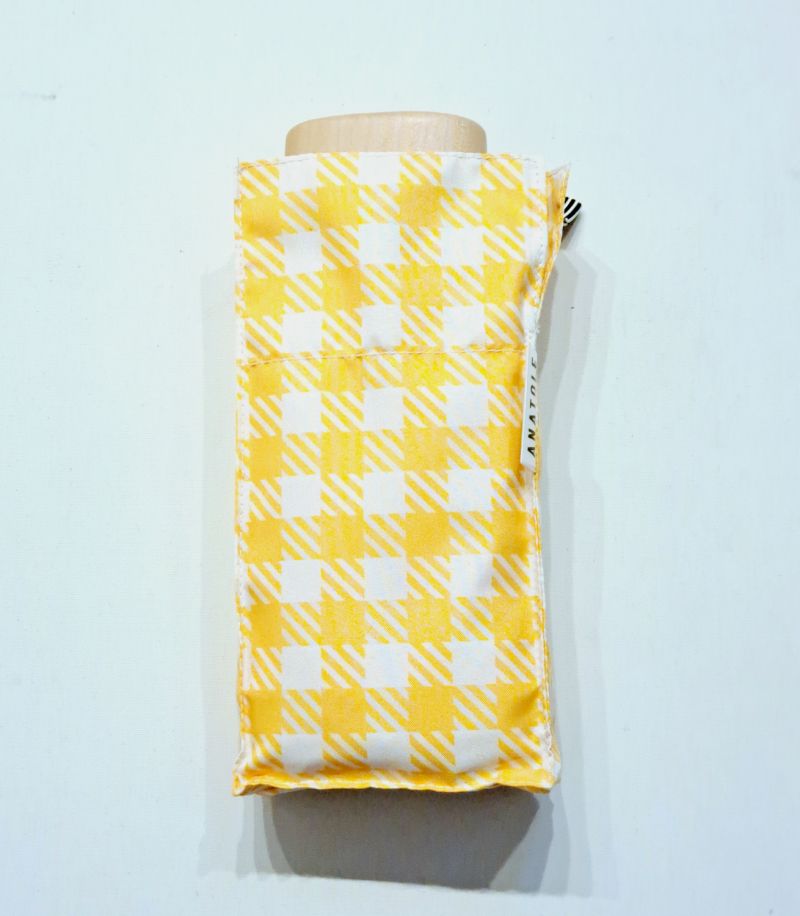  Parapluie micro plat de poche Vichy jaune & blanc - HAMOND - Léger 220g & solide 7 br TOP