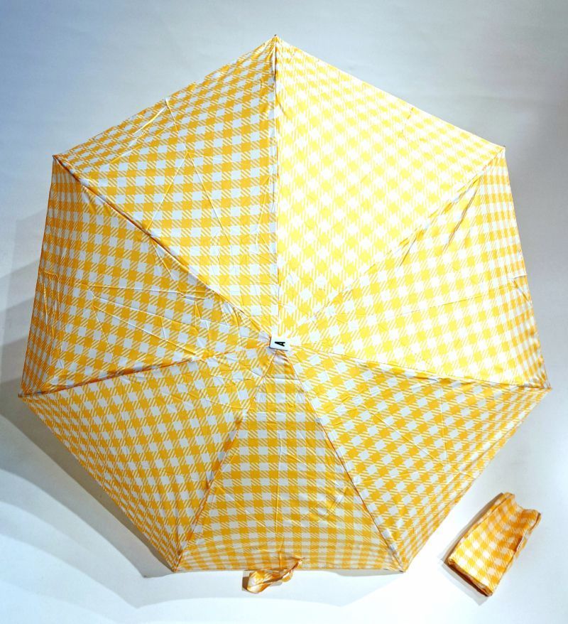  Parapluie micro plat de poche Vichy jaune & blanc - HAMOND - Léger 220g & solide 7 br TOP