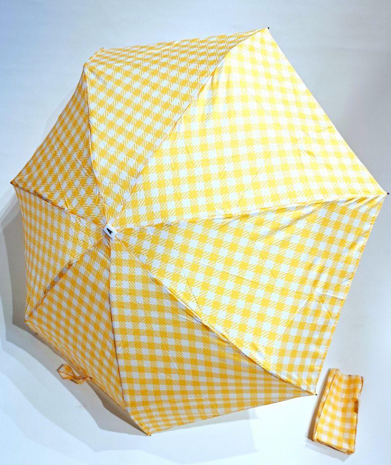  Parapluie micro plat de poche Vichy jaune & blanc - HAMOND - Léger 220g & solide 7 br TOP
