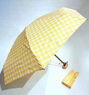  Parapluie micro plat de poche Vichy jaune & blanc - HAMOND - Léger 220g & solide 7 br TOP