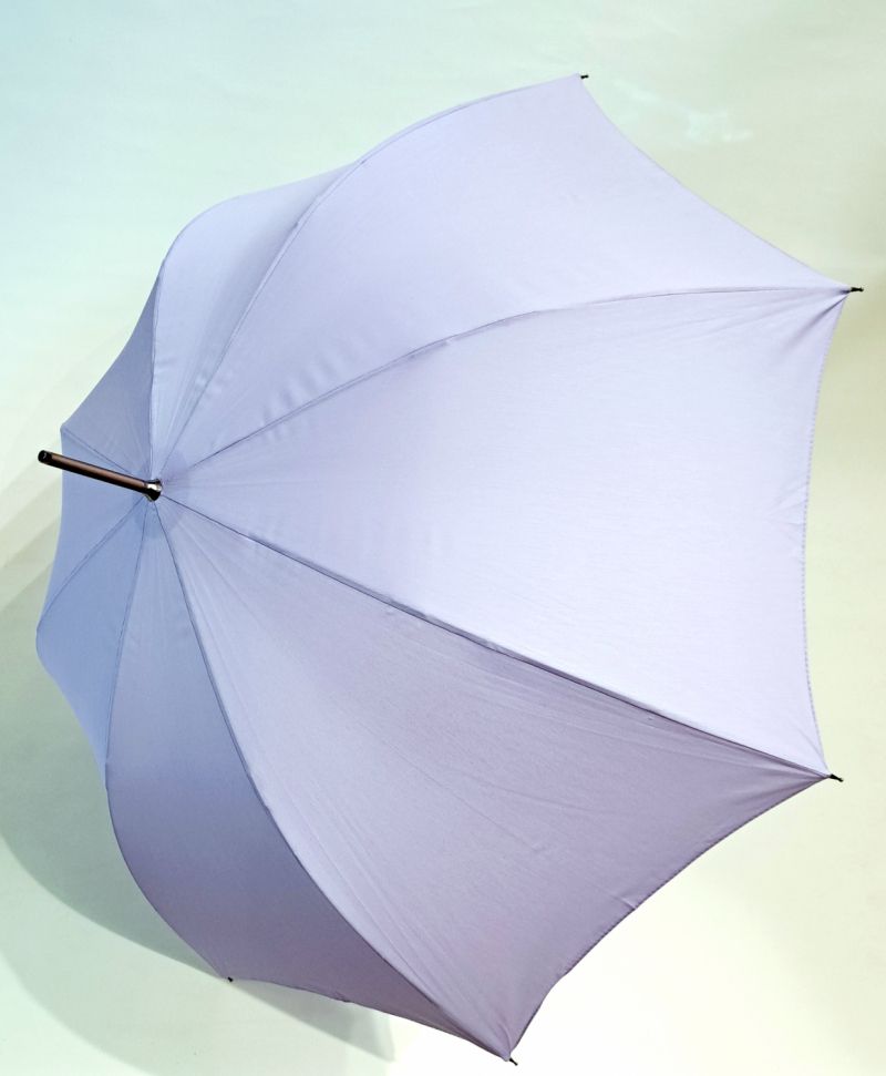 Parapluie long en coton Parme anti uv auto & poignée courbe bois - grande ombrelle anti uv à 98%