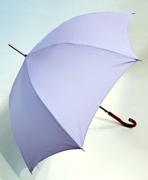 Parapluie long en coton Parme anti uv auto & poignée courbe bois - grande ombrelle anti uv à 98%