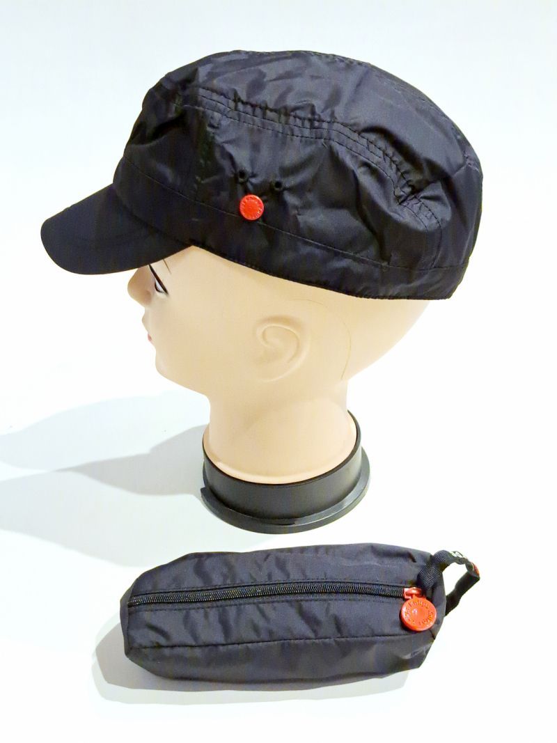 Casquette de pluie tissu uni noir ajustable - Léger & se plie dans une trousse - Taille S&M - T53 / T55