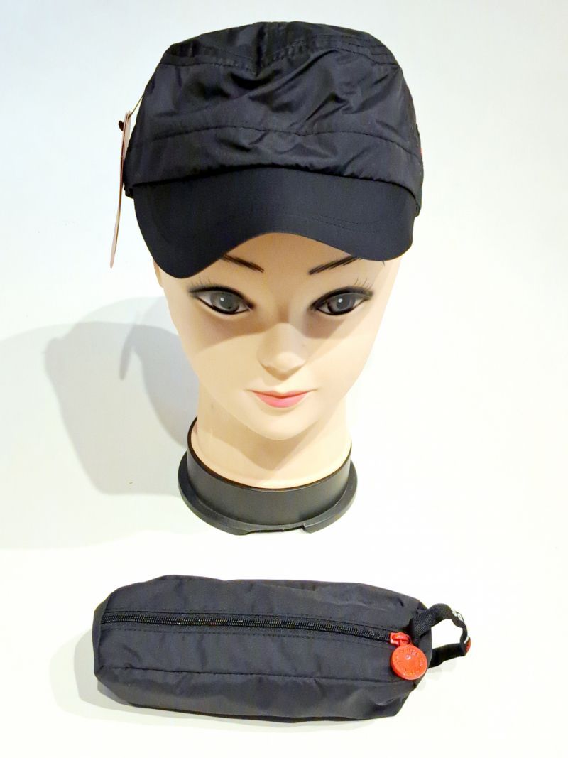 Casquette de pluie tissu uni noir ajustable - Léger & se plie dans une trousse - Taille S&M - T53 / T55