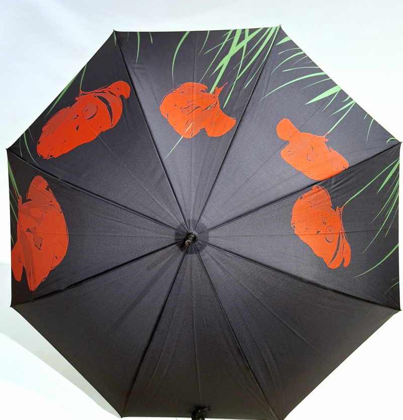  Parapluie long automatique noir & rouge coquelicot Neyrat Autun - léger et résistant