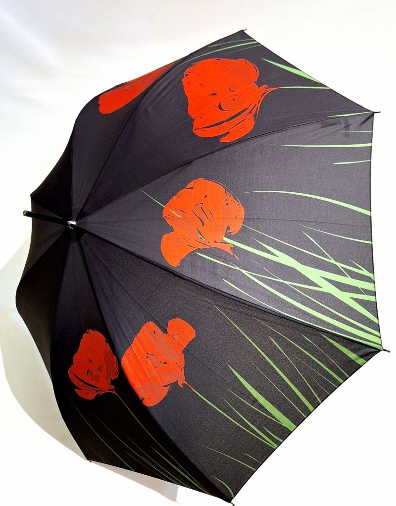  Parapluie long automatique noir & rouge coquelicot Neyrat Autun - léger et résistant