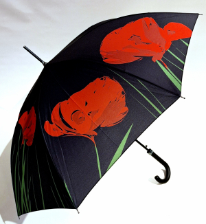  Parapluie long automatique noir & rouge coquelicot Neyrat Autun - léger et résistant