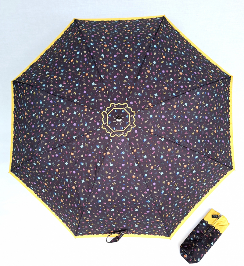 Parapluie pliant automatique ouvrant fermant noir imprimé fleuri coloré Neyrat - Léger & solide