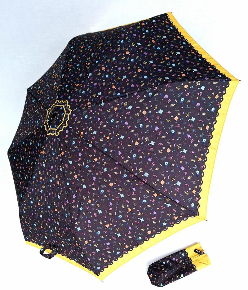 Parapluie pliant automatique ouvrant fermant noir imprimé fleuri coloré Neyrat - Léger & solide